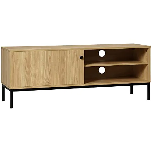 HOMCOM TV-Bank, max. 50 Zoll, 3 Fächer, 2 Kabeldurchführungen mit Schiebetür – Maße: 120 x 39,5 x 46 cm (L x B x H)