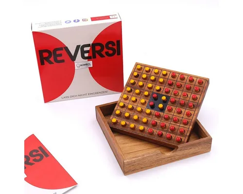 ROMBOL Denkspiele Spiel Reversi – Interessantes Strategiespiel für 2 Personen aus edlem Holz, Brettspiel, Holzspiel