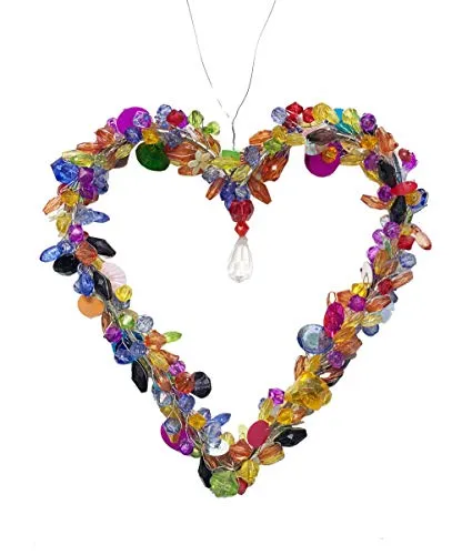 Drahtherz/Perlenherz, bunt mit Tropfen zum Aufhängen 13x13 cm - Herz aus Draht, Fensterdeko, Hochzeit, Muttertag, Liebe