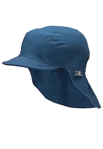 Sterntaler Schirmmütze Nacken Basic - Unisex Baby- und Kinder Mütze mit Nackenschutz - UV-Schutz 50+ Hut aus Popeline (Bio) - leichte Sommer Kopfbedeckung mit Gummiband - blau, Größe 55