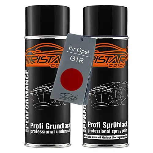 TRISTARcolor Autolack Spraydosen Set für Opel G1R Peperoncino Red Metallic Grundlack Basislack Sprühdose 400ml