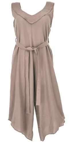 GURU SHOP Boho Jumpsuit - Taupe, Damen Size M - Jumpsuits für Damen, luftiger Einteiler mit weiten Hosenbeinen und romantischem V-Ausschnitt, ideal für Alltag und besondere Anlässe
