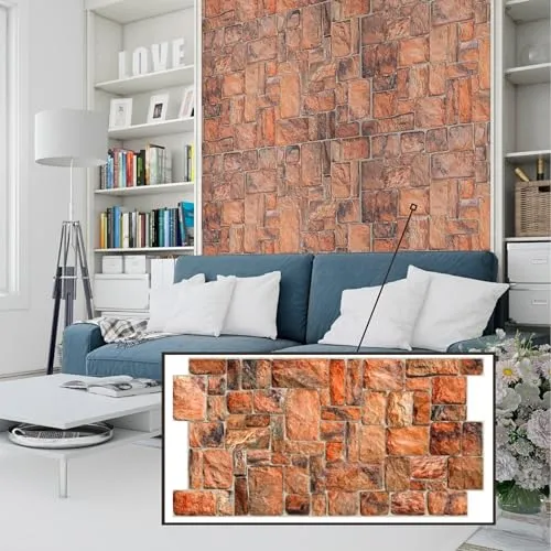 Untitled 3D-Wandpaneele PVC | Stein Optik | 1-20 Platten - 0.5-10 m² | Für Wohnzimmer, Küche & Bad | Einfache DIY-Montage (1, Natural)