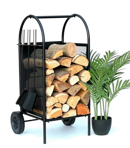 DanDiBo Kaminholzregal Innen Metall Schwarz - Kaminholzständer mit praktischer Rückwand, ideal für den Innenbereich und sorgt für Ordnung und Stil in Ihrem Wohnraum.