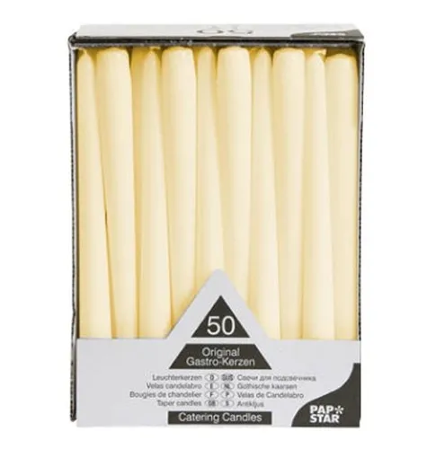 PAPSTAR Kerzen 25 cm champagner - 50 Stück Packung - Hochwertige champagnerfarbene Kerzen mit einer Brenndauer von bis zu 7 Stunden, perfekt für festliche Anlässe und eine stimmungsvolle Atmosphäre.