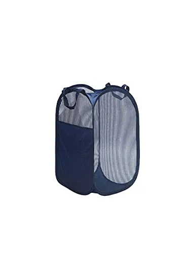 Groß Wäschekorb Faltbar, Faltbarer Laundry Basket Mesh Pop up Zusammenklappbarer Wäschekorb Faltbarer Wäschesammler mit Griffen Platzsparender Korb Navy Blau