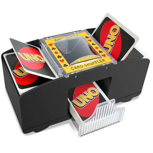 vonsera Kartenmischmaschine, Mischmaschine Karten für 1-4 Decks, USB-Kartenmischer automatischer für UNO, Poker und Blackjack – Kartenmischgerät batteriebetrieben (Schwarz, 2 Decks)