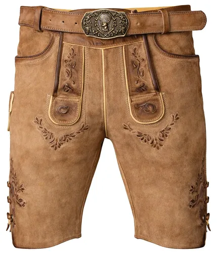 Maddox Trachtenlederhose Hopfensee Herren – Beige, Größe 50 - Klassische Trachtenlederhose aus 100% Leder, ideal für das Oktoberfest. Strapazierfähig und bequem, mit praktischen Taschen und Gürtelschlaufen für einen perfekten Sitz.