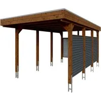 Skan Holz Carport Friesland Hybrid 314 cm x 555 cm Nussbaum - Carport mit modernem Aluminium-Trapezprofil, imprägniertem Nadelholz und bruchsicheren Aluminium-Dachplatten. Ideal für langlebigen Schutz und stilvolle Optik.