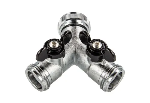 tecuro Gewindefitting 2-Wege Y-Verteiler mit Absperrhähnen 3/4 Zoll für Auslaufventile