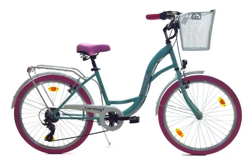T&Y Trade Cityrad 24 Zoll Mädchen Fahrrad mit 6-Gang Shimano - Fahrrad für Kinder ab 8 Jahren, ausgestattet mit 6-Gang Kettenschaltung von Shimano, LED-Beleuchtung und Gepäckträger für sicheren und komfortablen Alltag.