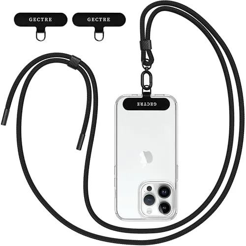 Gectre Handykette Universal, Geeignet für alle Smartphones, mit 2 Stück Universelles Patch, Handyband passend für alle Standard Handyhülle (Schwarz)