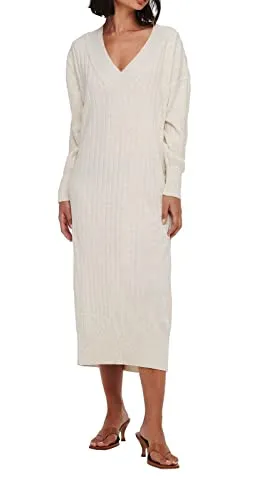 ONLY Female Strickkleid Midi-Länge - Einfarbiges Midi-Strickkleid mit V-Ausschnitt, aus 100% Polyacryl für optimalen Tragekomfort