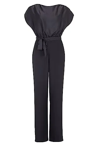 SWING Jumpsuit - Drapiert und Raffiniert - Overalls in Schwarz, mit eleganter Drapierung und Keyholeverschluss. Ideal für besondere Anlässe und bietet eine feminine Silhouette.