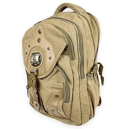 kennydoo großer Rucksack von Babyfish/Damen und Herren Canvas Backpack/Laptopfach (beige camel)