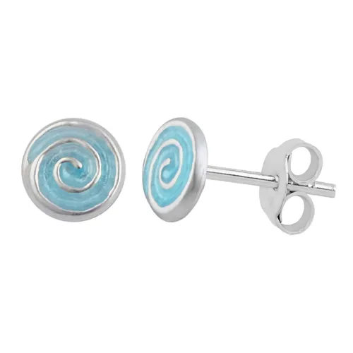 Sterlingsilber Spirale Emaille Aquamarin Blau Türkis Ohrstecker