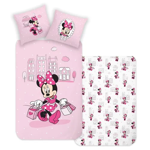 Minnie Mouse Bettwäsche Set - Bettwäsche für Kinder, aus 100% Baumwolle mit ÖKO-TEX STANDARD 100, wendbar und ideal für das Kinderzimmer. Größe: Decke 135x200 cm, Kissen 80x80 cm.