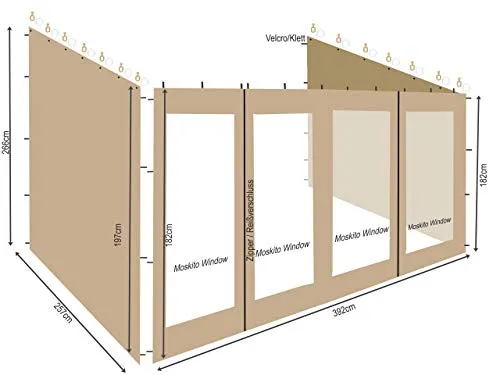 Quick Star Pavillonseitenteil Set 3tlg 3x4m - Pavillon-Seitenteile mit strapazierfähigem Material, ideal für Terrasse und Camping. Mit 1 Frontwand und 2 geschlossenen Seitenwänden, inklusive Moskitonetz für optimalen Schutz.