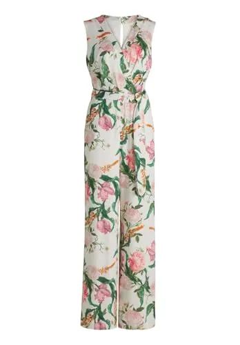 Vera Mont Damen Overall mit Bindegürtel in Weiß (Größe L) - Eleganter Damen Overall aus pflegeleichtem Jersey-Material, figurumspielend mit V-Ausschnitt und praktischen Eingrifftaschen. Ideal für lässige Anlässe und vielseitig kombinierbar.
