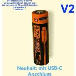 Manker 14500 V2 Li-Ionen Akku mit 920 mAh geschützt USB-C aufladbar