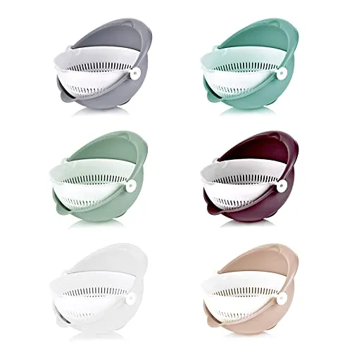 HAC24 2er Set Küchensieb mit Schüssel Schwenkbar Siebschale Kunststoff Küchenhelfer Waschschüssel Seiher Abtropffläche Lebensmittelecht Abtropfsieb