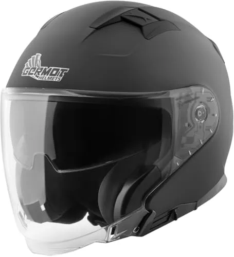 Germot GM 670 Motorrad Jethelm mit Visier S - Sonnenblende schwarz matt - Motorradhelme mit integriertem Sonnenvisier, kratzfestem Visier und optimaler Belüftung für maximalen Komfort bei jeder Fahrt.