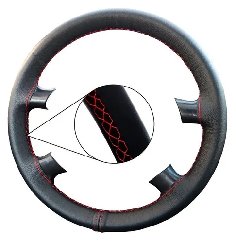 LECO Lenkradbezug Lenkradhülle Auto mit roter Naht für verschiedene VW, Echtleder