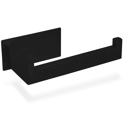 ECENCE Toilettenpapierhalter ohne Bohren selbstklebend Edelstahl 304 in Schwarz Klopapierhalter Rollenhalter für Badezimmer, eckiges Design