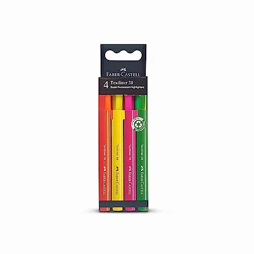 Faber-Castell 157774 - Textmarker Set, 4 Textliner in Neonfarben, Strichstärke 0,3-1,0 mm