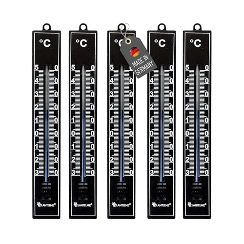 Lantelme 5 Stück Außenthermometer Temperaturanzeige -30°C bis 50°C | Analog Kunststoff Thermometer Set in Schwarz | Wetterfest für Außen Innen Terrasse Balkon Garten | Gartenthermometer (Schwarz)