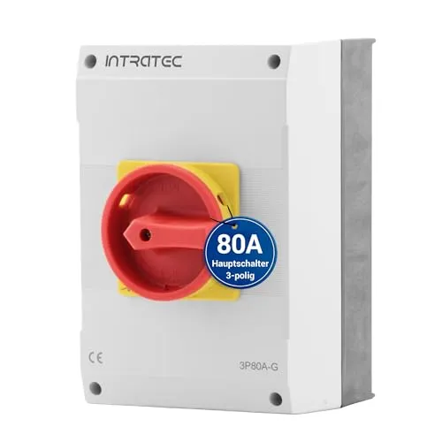 Intratec Hauptschalter 80A, 3-polig – IP65 Lasttrennschalter mit Kunststoffgehäuse – Aufputz-Schalter ideal für Industrie – Drehschalter für sichere Abschaltung – Robuster Maschinenschalter 230V 400V
