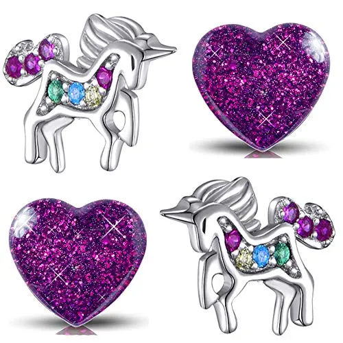 Kinder Mädchen Ohrringe 925 Silber mit Zirkonia Edelstahl Pferde Herz Einhorn (K955+K296)