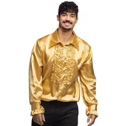 Boland Kostüm Partyhemd goldfarben glänzendes Herrenhemd mit Rüschen, perfekt für alle, die auffallen wollen!