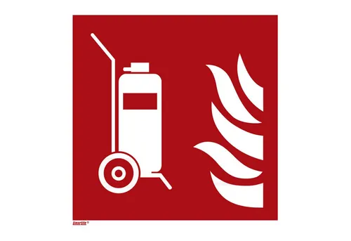 Brandschutzzeichen Fahrbarer Feuerlöscher, Typ: 12200 - Feuerlöscherschilder aus Hart-PVC, langnachleuchtend für maximale Sichtbarkeit im Notfall. Ideal für Sicherheitsvorschriften in Unternehmen.