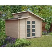 Alpholz Gartenhaus Holz Aktiva 360x360 cm - Gartenhaus aus nordischer Fichte mit Pultdach, ideal für kreative Projekte im Garten, bietet 9 m² Platz und ein Oberlichtfenster für natürliches Licht.