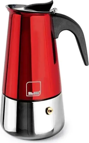 IBILI Moca Rosso Espressomaschine - 4 Tassen, Edelstahl, induktionsgeeignet - Espressokocher aus hochwertigem Edelstahl, ideal für alle Herdarten. Genießen Sie italienischen Kaffee mit elegantem Design und einfacher Reinigung dank polierter Innenbehandlung.