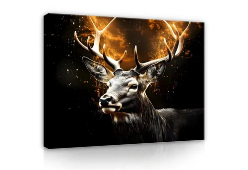 Wallarena Leinwandbild Hirsch Abstrakt Schwarz - Moderne Wanddeko für Wohnzimmer, Schlafzimmer oder Küche: Hochwertige XXL Leinwandbilder mit UV-beständigen Farben und einzigartigem Design für jeden Raum.