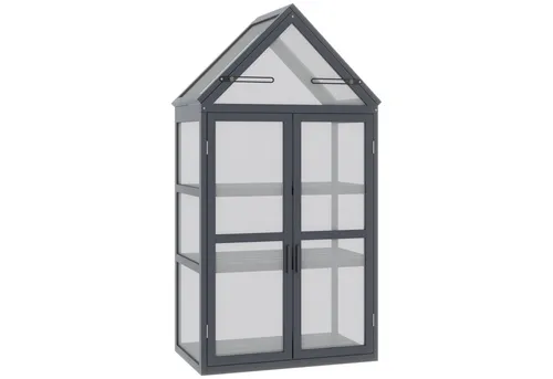 furnicato Hochbeet Kompaktes Gewächshaus 70,5L x 42B x 132H cm Grau - Ideal für den Garten oder Balkon: Dieses kompakte Gewächshaus aus robustem Holz und transparenten Polycarbonatplatten bietet optimale Lichtverhältnisse für deine Pflanzen. Mit praktischen Regalböden und guter Belüftung wächst alles prächtig.