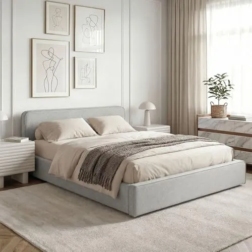 IDIMEX Polsterbett MARINI 140x200 cm - Modernes Doppelbett mit Lattenrost und gepolstertem Kopfteil - Betten: Doppelbett MARINI in elegantem hellgrau, mit stabilem Holzgestell und bequemem Kopfteil für entspannten Komfort und stilvolles Schlafzimmerdesign.