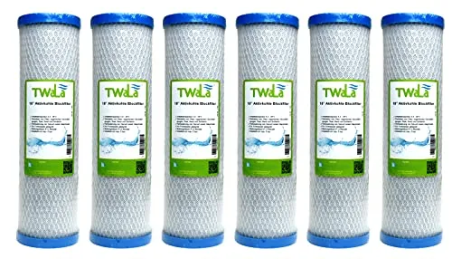 TWaLa Aktivkohleblockfilter 10 Zoll - 6er Set - Wasserfilterkartuschen für Trinkwasser, ideal zur Geschmacks- und Geruchsneutralisierung mit einer Kapazität von bis zu 8.000 Litern.