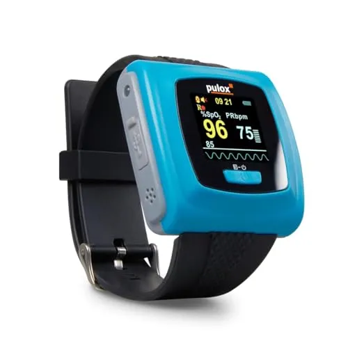 Pulsoximeter PULOX PO-400 mit Armband - Oximeter für Erwachsene mit externem SpO2 Sensor, schmerzfreie Messung von Sauerstoffsättigung und Pulsrate. Ideal für Heimanwendung, Sportler und Langzeitkontrolle, inkl. Alarmfunktion und USB-C Aufladung.