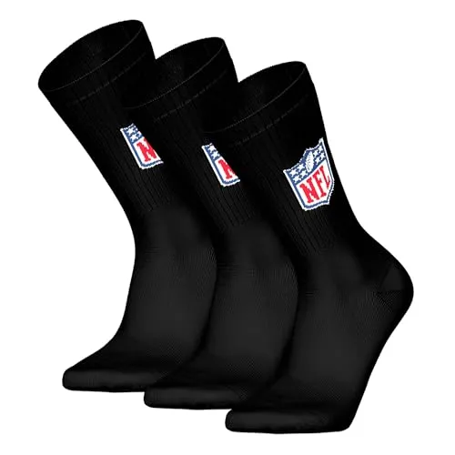 NFL Unisex Socken, 3er Pack Shield 3Pack Crew Socks, Logo, Baumwollmischung Schwarz 39-42
