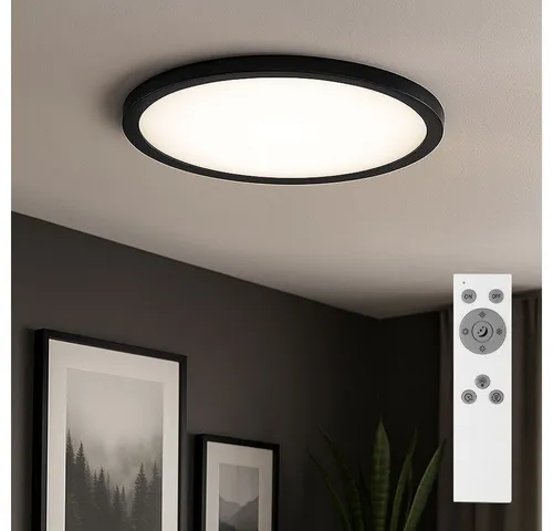 Dimmbares LED Panel Deckenlampe mit Fernbedienung 22W - Moderne Deckenleuchte in elegantem Schwarz, dimmbar mit stufenlos einstellbarer Farbtemperatur von 3000 K bis 6500 K. Ideal für Wohnräume, Küchen oder Büros.