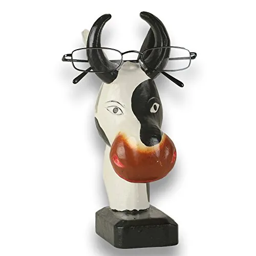 ART-CRAFT Brillenhalter brillenständer brillenablageKuh aus Holz handgeschnitzt und handbemalt 20cm