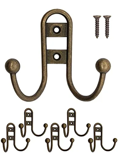 Fuxxer® 5x Klassische Eisen-Haken, Garderoben-Haken, Handtuch-Haken, 5er Set, bronze