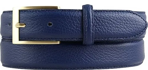 BELTINGER Italienischer Anzug-Gürtel, 30 mm breit, Herren, Anzuggürtel, Hosengürtel, strukturiertes Leder, Schließe Gold | Blau 80cm