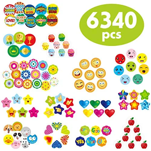 Sticker für Lehrer zur Belohnung und Motivation von Kindern (Mega-Pack mit 14 Motiven) (englische Version, alle im Format 1,3 cm bis 1,9 cm Durchmesser) 6340