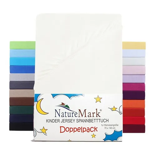 NatureMark Spannbettlaken Jersey Spannbetttuch, 100% Baumwolle, Gummizug: rundum, (2 Stück), Kinder Spannbetttuch, für Baby-/Kinderbett, 70x140 cm, Natur weiß