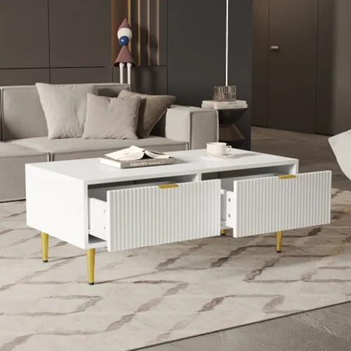 Moderner Couchtisch mit 2 Schubladen und vertikalen Streifen, 100x50x40 cm