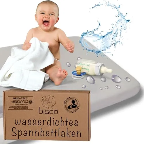 Bisoo Spannbettlaken Beistellbett 90x55 cm - wasserdichte Bettlaken Matratzenschoner Baby 100% Baumwolljersey Öko-Tex - Kompatibel Kindercraft Fabimax - 1 Stück Grau 55x90 cm